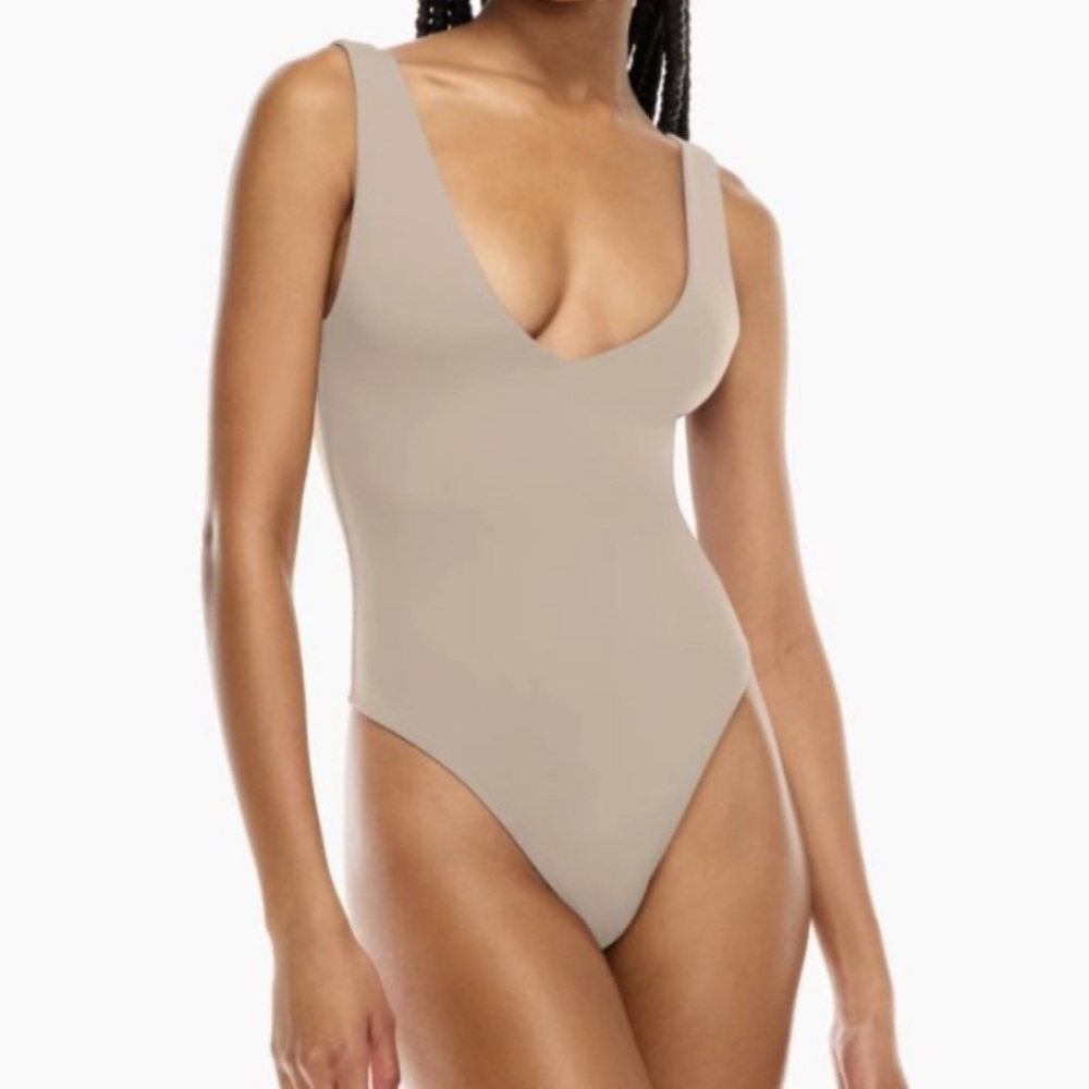 Aritzia Tan Bodysuit Contour V-Neck